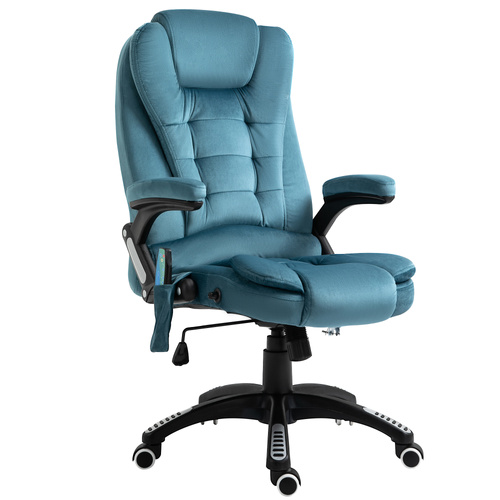 Vinsetto Massage Recliner Chair Heated Office Chair with Six Massage Points Velvet-Feel Fabric 360° Swivel Wheels Blue