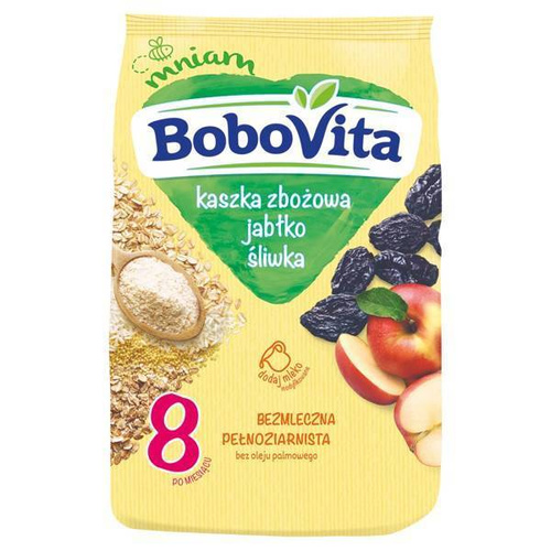 BoboVita Dairy-Free Grain Porridge with Apple and Plum Flavor after 8 Months 180g