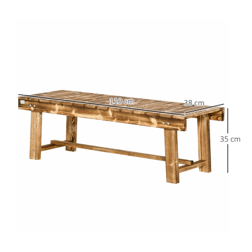 Outsunny Wooden Garden Benches, 2 Seater Outdoor Benches, Fir Wood Backless Patio Loveseat with Slatted Seat for Park, 110 x 38 x 35 cm, 3 Pieces, Carbonised