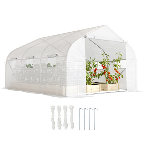 Outsunny 3.5 x 3 x 2m, Walk-In Polytunnel Greenhouse Warm House Garden Tunnel Shelter Plant Shed, White