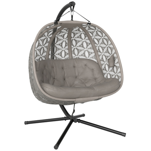 Outsunny Outdoor Double Hanging Chair with Cushion and Cup Holders, Sand Brown