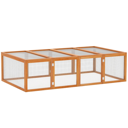 PawHut Wooden Rabbit Hutch Cage 6ft with Wire Mesh, Openable Roof, Play Space for Outdoor, Natural Wood Finish