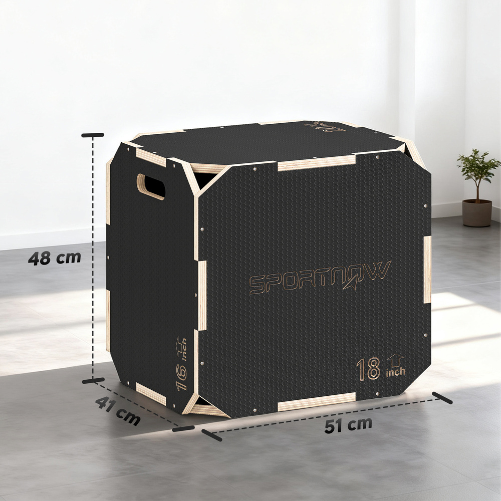 SPORTNOW Non-Slip Plyo Box, Corner-free Wooden Jump Box, 41 x 51 x 48 cm