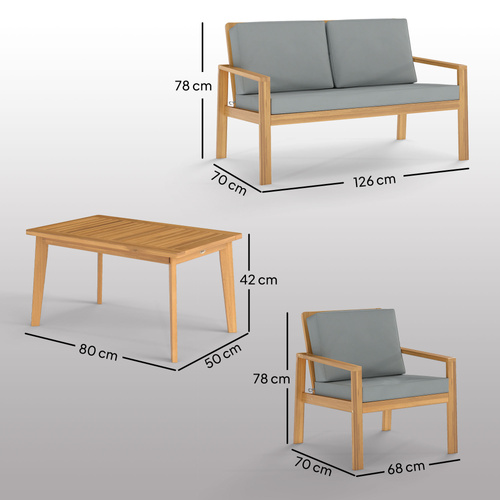 Outsunny 4-Piece Wooden Garden Furniture Set with Cushions - Teak