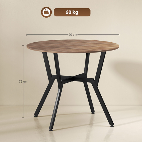 HOMCOM Round Kitchen Table with Black Legs Anti-slip Foot Pads, Dining Room Table for Living Room Dining Room, Brown