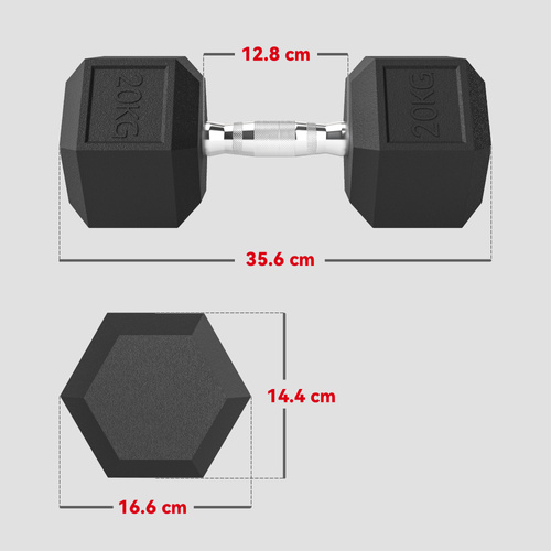 HOMCOM 20KG Single Rubber Hex Dumbbell Portable Hand Weights Dumbbell Home Gym