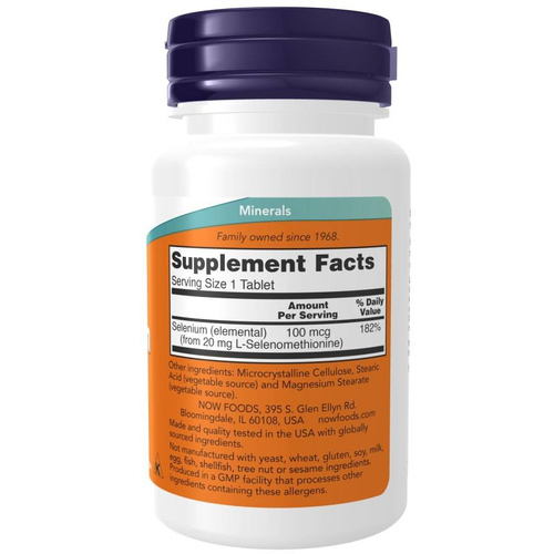 Now Foods Selenium 100mcg Selenium Supports Immune System Health Hair Skin & Nails 100 Tablets
