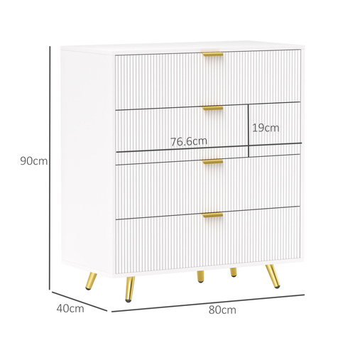 HOMCOM Elegant Four-Drawer Bedside Table - White