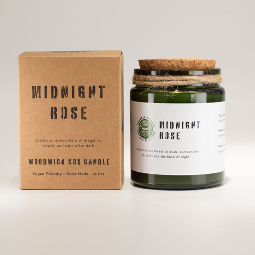 Greenman Woodwick Soy Candle - Midnight Rose