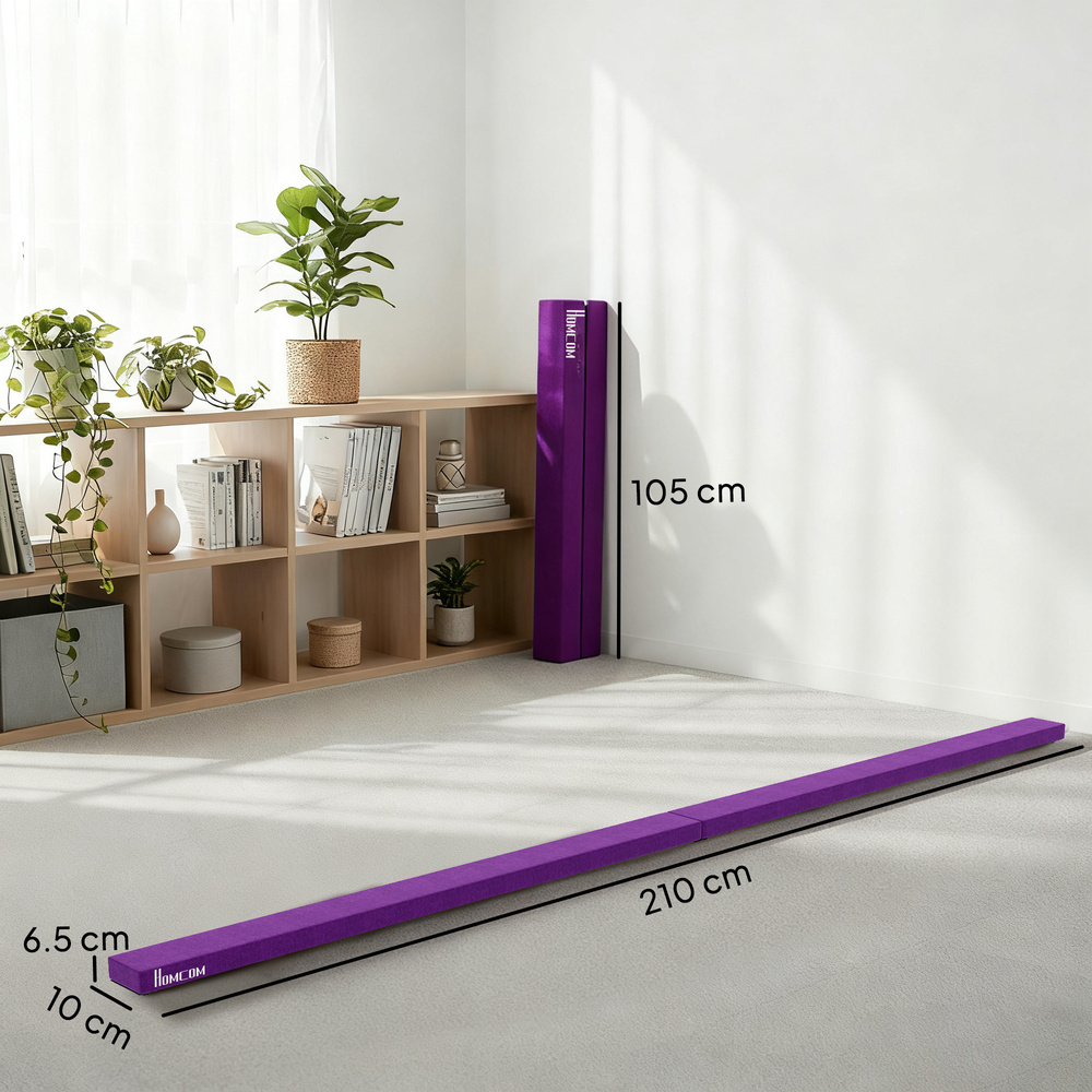 HOMCOM 2.4M 8FT Gymnastics Folding Balance Beam Home Gym Training Exercise Sports - Purple