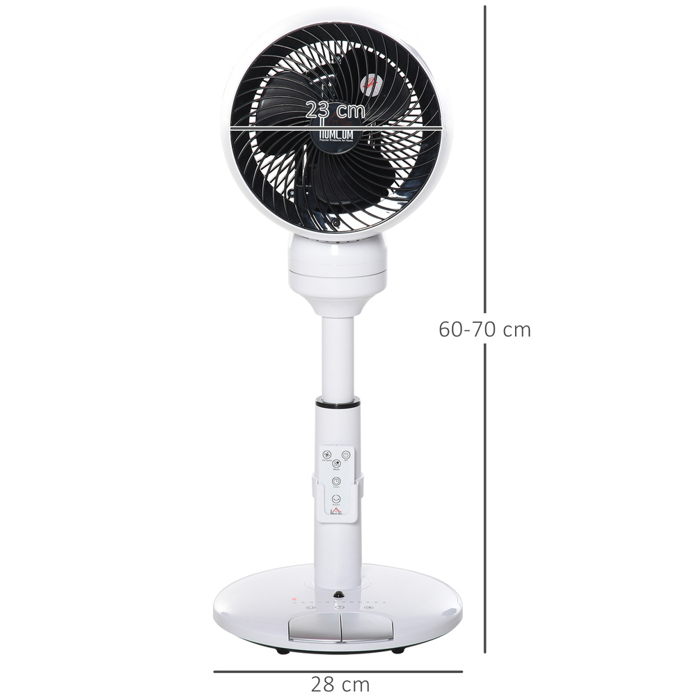 HOMCOM 9'' Air Circulator Fan 3 Speed 3 Mode, 70° Oscillation 90° Vertical Tilt, Height Adjustable, Remote Controller, for Living Room, Bedroom, Office, Black and White
