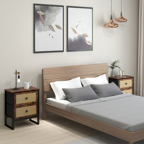 HOMCOM Industrial-Natural Bedside Table Set of 2 - Brown