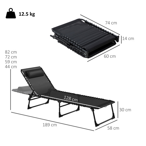 Outsunny Set of Two Folding Sun Loungers, with Four-Position Backs - Black
