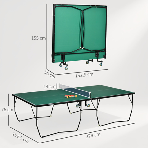 SPORTNOW 9FT Folding Tennis Table, with 8 Wheels, for Indoor Use, Green