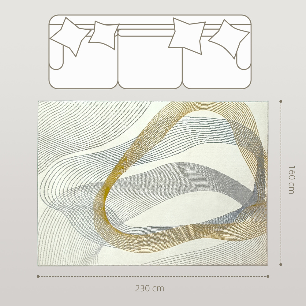 HOMCOM Modern Area Rug, Machine Washable Rug, Allergy-Friendly Floor Carpet for Living Room, Bedroom, Dining Room, Home Office, 230 x 160 cm, Cream White