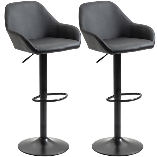 HOMCOM Adjustable Bar Stools Set of 2, Swivel PU Leather Barstools with Backrest & Footrest, Black