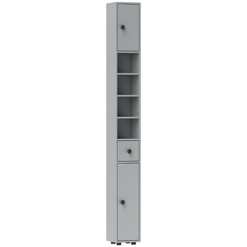 kleankin 180cm Slim Bathroom Cabinet, with Drawer, Shelves and Cupboards - Grey