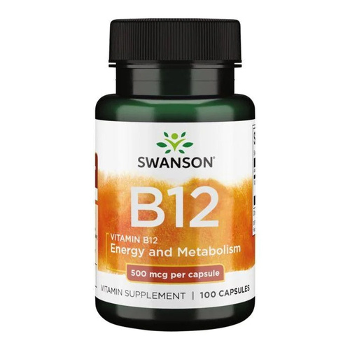 Swanson Witamina B12 500mcg z Kwasem Foliowym na Energię 100 Kapsułek