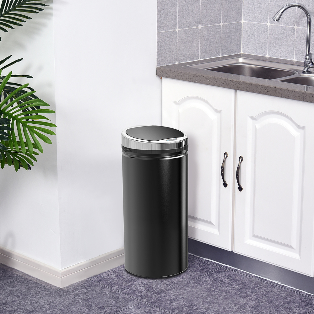 HOMCOM 42L Sensor Bin with Quiet Soft-Close Lid, Automatic Touchless Motion Sensor Rubbish Bin with Fingerprint Resistant, Stainless Steel for Hygienic Kitchen, Home Office Use, Black