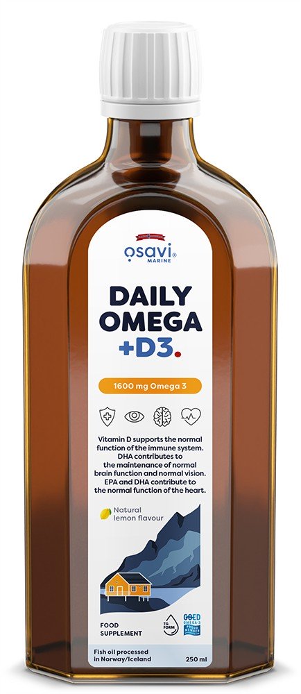 Osavi Daily Omega and D3 1600mg Omega 3 Liquid Lemon 250 ml