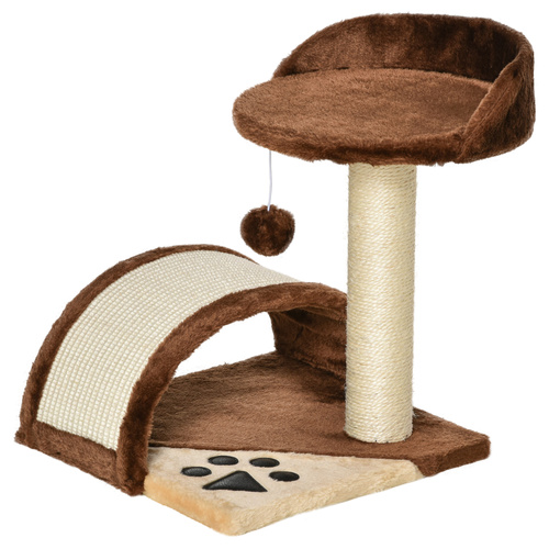 PawHut Cat Tree Scratching Scratcher Post Kitten Activity Centre Climber Hanging Ball Brown