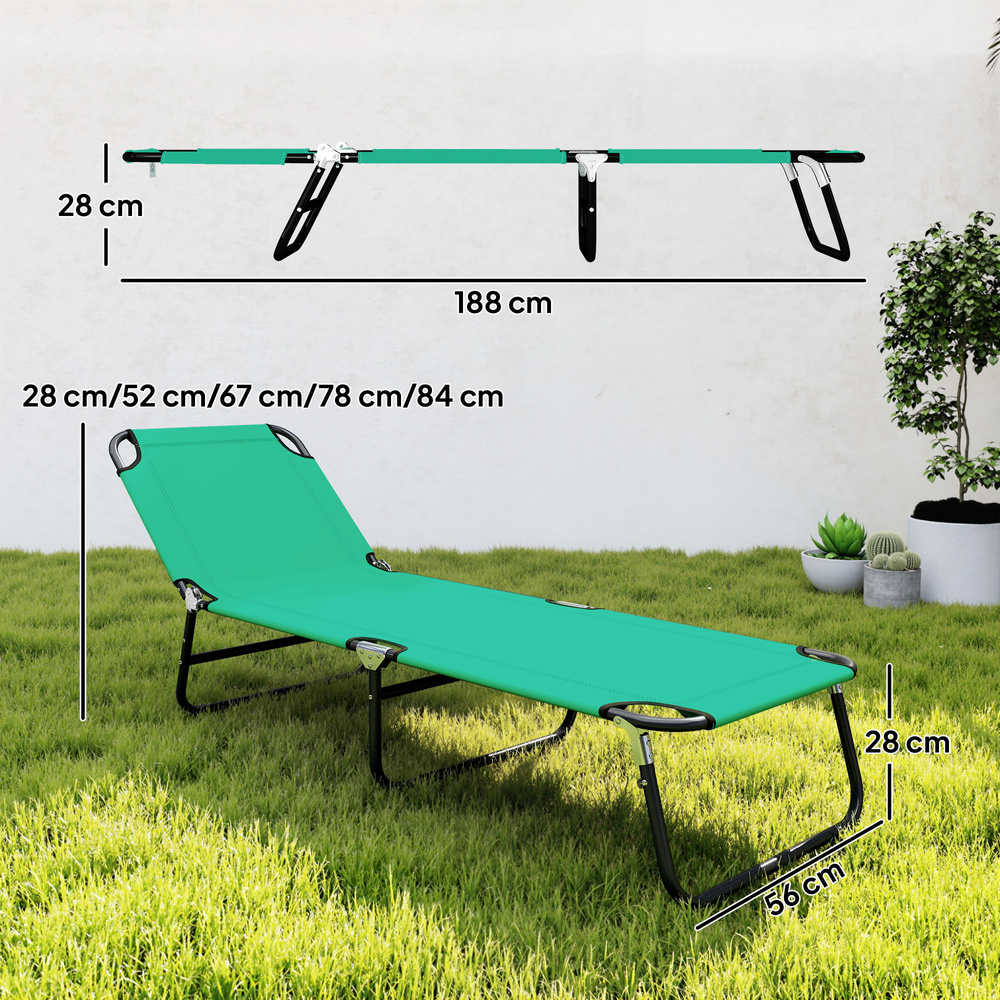 Outsunny Foldable Sun Lounger with 5-Position Adjustable Backrest, Outdoor Portable Recliner Chaise Lounge Chair, Green