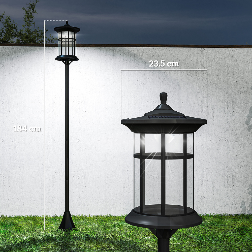 Outsunny Set of Two 1.8m Traditional Style Solar Lamp Posts - Black