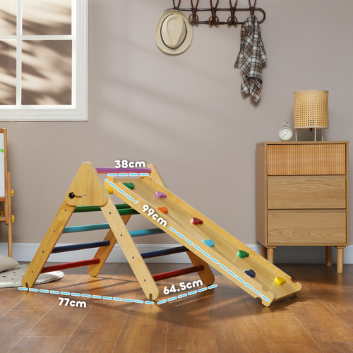 AIYAPLAY Toddler Climbing Frame for Kids, with Ramp, 3-in-1 Wooden Play Triangle Set for 18-48 Months, Multicolour