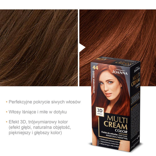 Joanna Multi Cream Trwały Intensywny Kolor Włosów Farba Pielęgnująca 44 Intensywna Miedź 60x40x20g