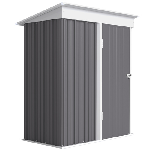 Outsunny Metal Garden Shed, Outdoor Lean-to Shed for Tool Motor Bike, with Adjustable Shelf, Lock, Gloves, 5'x3'x6', Grey