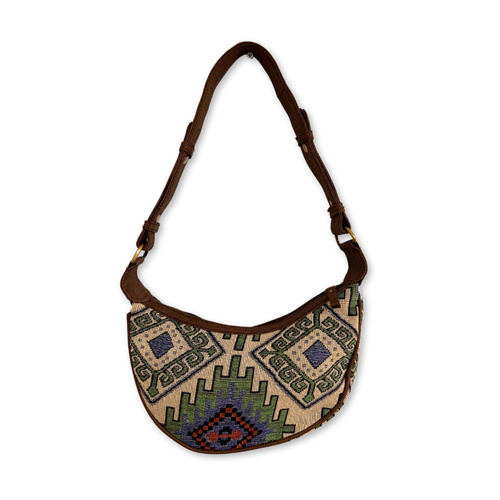 Jacquard Hobo Bag - Geo-Geen (brown strap)
