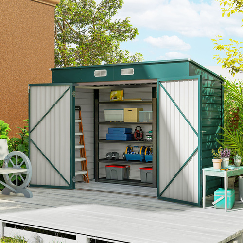 Outsunny 3.7 x 7.9ft Galvanised Steel Shed, with Latched Door and Padlock - Green