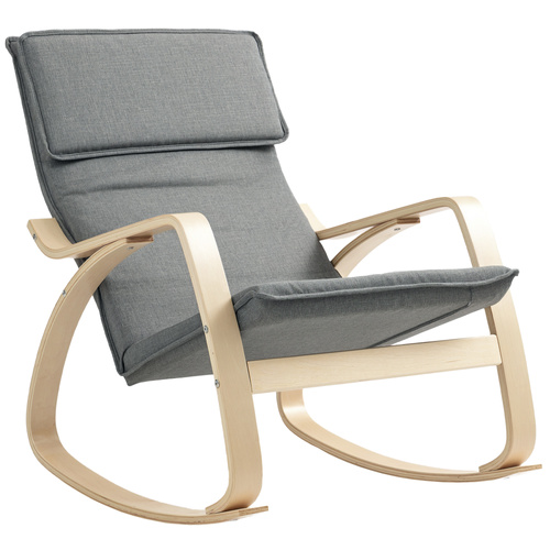 HOMCOM Comfortable Relax Rocking Chair, Upholstered Lounge Chair Recliner with High Back and Headrest for Living Room, Bedroom, Grey