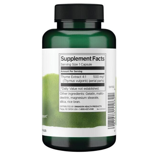 Swanson Liść Tymianku 500mg dla Dróg Oddechowych 120 Kapsułek