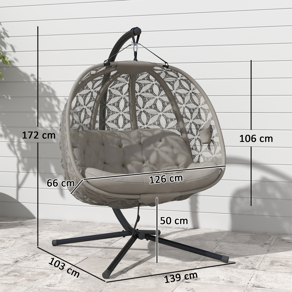 Outsunny Outdoor Double Hanging Chair with Cushion and Cup Holders, Sand Brown