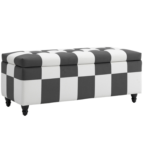HOMCOM Storage Ottoman, Storage Bench with Wood Legs, Footstool, Footrest with Velvet Surface for Bedroom, Hallway, Living Room, 114 x 47 x 47 cm, Dark Grey and White