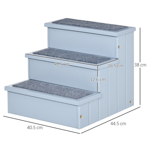 PawHut Dog Steps for Bed Sofa, 3 Step Wooden Dog Stairs for Sofa, Pet Stairs with Storage for Small Cats and Puppy, Grey