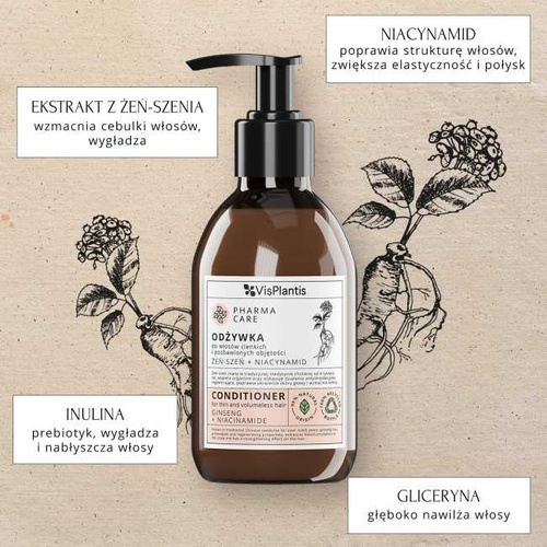 Vis Plantis Pharma Care Żeń-szeń i Niacynamid Odżywka do Włosów Cienkich 300ml Best Before 21.02.26