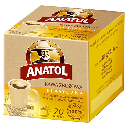 Anatol Naturalna Kawa Zbożowa Klasyczna o Łagodnym Smaku i Aromacie z Prażonych Ziaren Zbóż i Cykorii 84g