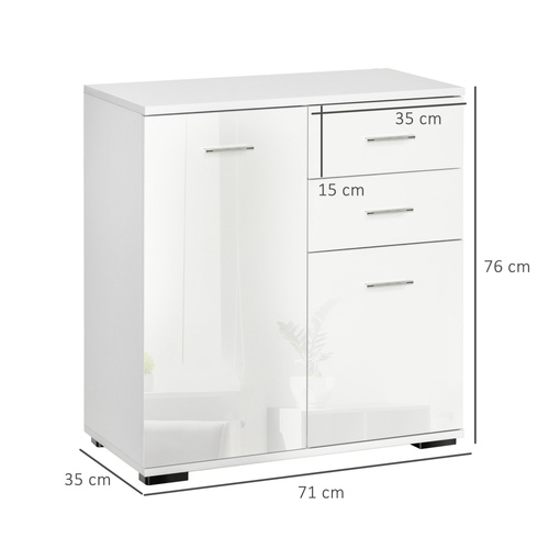 HOMCOM Sideboard, Modern Storage Cabinet with 2 Drawers, 2 Doors and Adjustable Shelf, Kitchen Cabinet for Living Room, Dining Room, High Gloss White