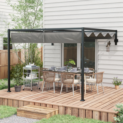 Outsunny 2 x 3(m) Lean To Steel Pergola, with Moving Fabric Canopy - Dark Grey