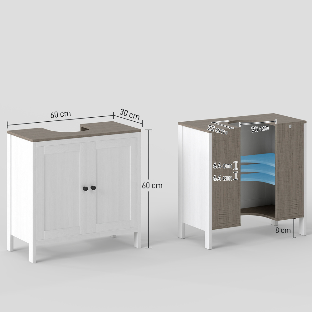 kleankin Modern Bathroom Sink Cabinet, Floor Standing Under Sink Cabinet, Freestanding Storage Cupboard with Adjustable Shelf, Double Doors, Antique White