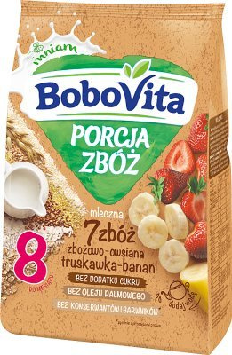 Bobovita Porcja Zbóż Mleczna Zbożowo-Owsiana Kaszka Truskawka Banan po 8 Miesiącu 210g