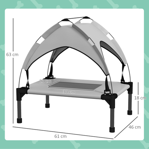 PawHut Cooling Raised Pet Bed w/ Washable Breathable Mesh, for Mini Small Dogs, 61 x 46 x 63cm - Light Grey