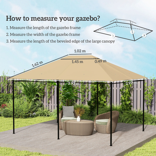 Outsunny 3 x 4m Gazebo Canopy Replacement Cover, Gazebo Roof Replacement (TOP COVER ONLY), Khaki