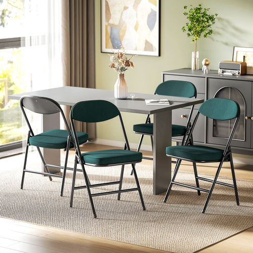 HOMCOM Set of Four Folding Corduroy Seat Chairs - Teal