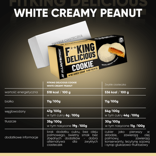 Allnutrition Fitking Delicious Cookie White Creamy Peanut Kruche Ciasteczka 128g