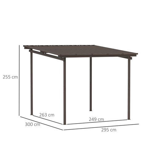 Outsunny 3 x 3(m) Garden Pergola with Waterproof Metal Roof, Lean to Pergola Hardtop Gazebo, Wind-resistant Outdoor Sun Shade, Easy to Assemble
