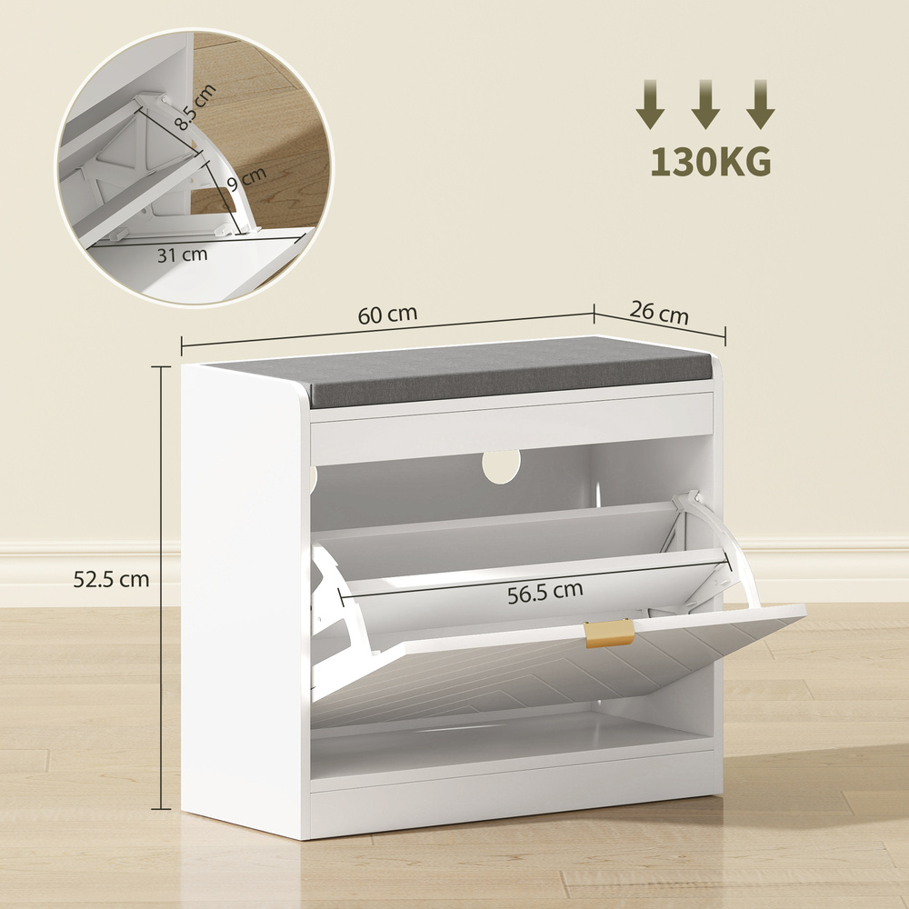 HOMCOM Shoe Storage with Seat, Upholstered Entryway Bench, Shoe Bench with 1 Flip Drawer and 4 Vents for 5 Pairs of Shoes
