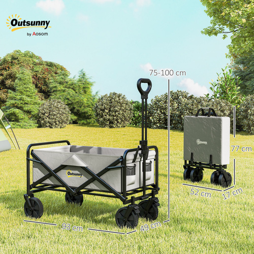 Outsunny Folding Pull Along Cart Cargo Wagon Trolley with Telescopic Handle - Dark Grey